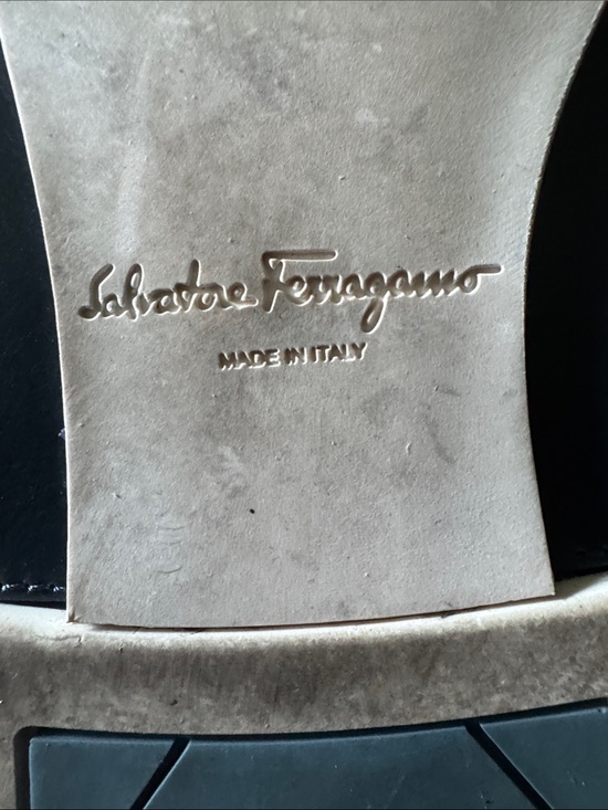 Salvatore Ferragamo Beige and Navy Leather, Rubber Sole Detail main image 8